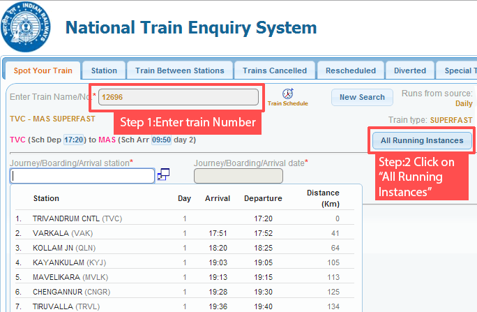 Find current location of running trains in India with new Interface