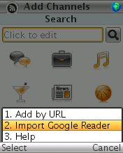 Click Import Google Reader_Get RSS feed reader and Google Reader for ordinary phone using Facebook mobile app