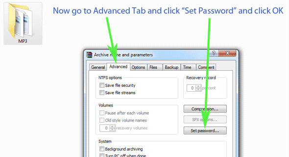 Set Password in the Advanced Tab