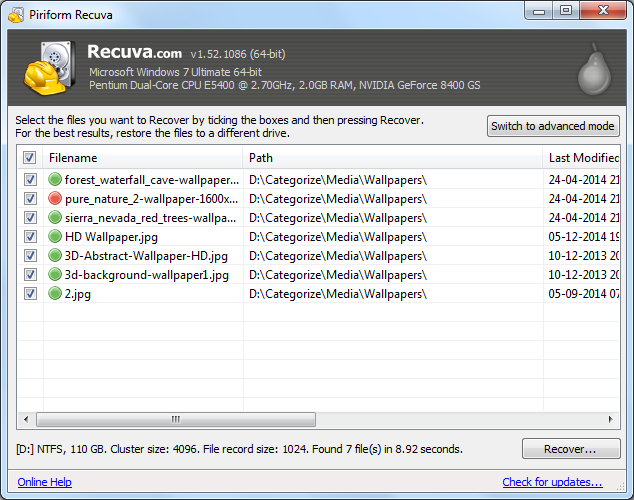 Select the files and click recover