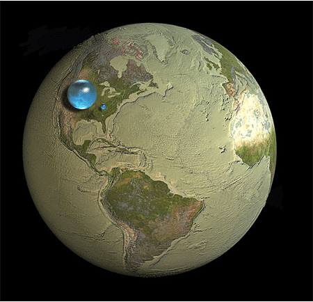 Visualization of water on earth and size of earth 