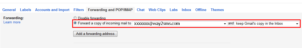 Enter Forwarding Address in Gmail Forwarding and POP/IMAP settings to receive SMS alerts