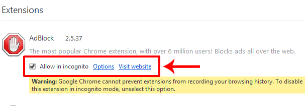 How to allow extensions in Incognito mode in Google Chrome