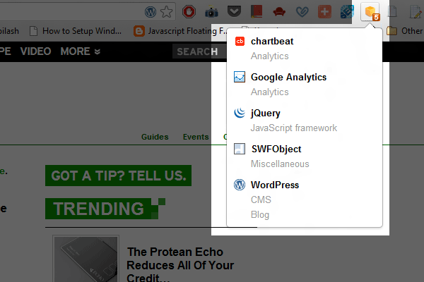wappalyzer chrome extension to detect technologies used in a website