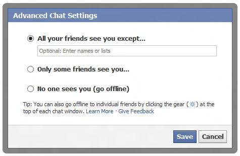 Go Offline on Facebook chat for selected specific friends or persons