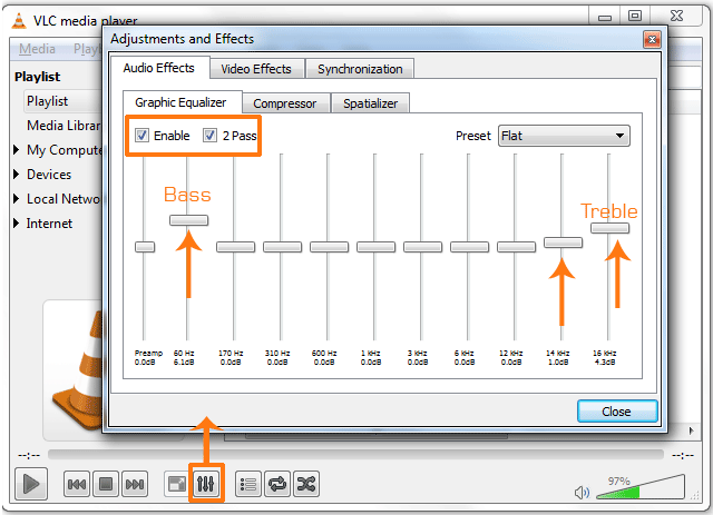 Boost Bass and Boost Treble using VLC Media Player
