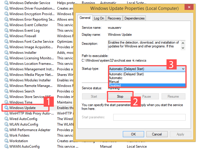 how to disable automatic updates windows 8