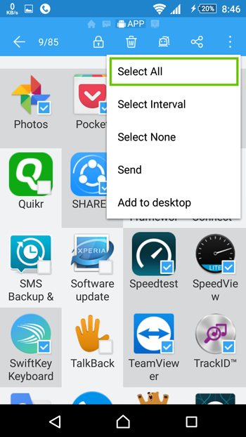 Select Alls Apps to Backup