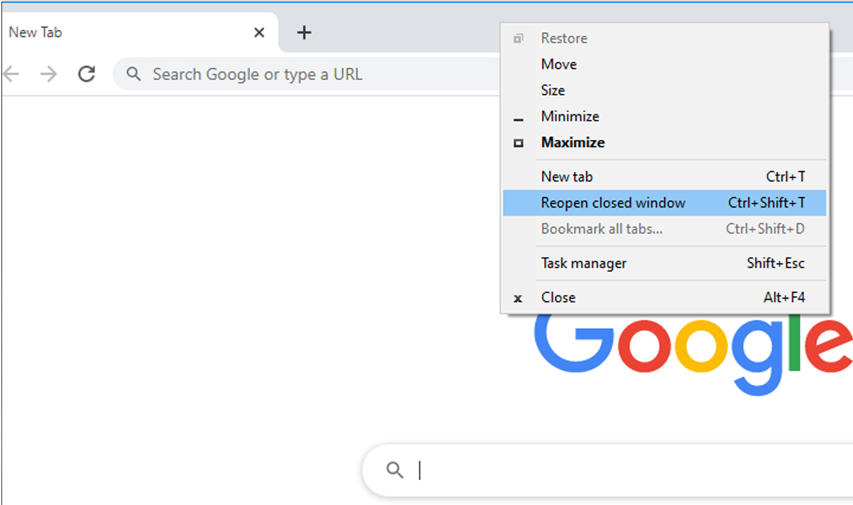 google chrome reopen closed window