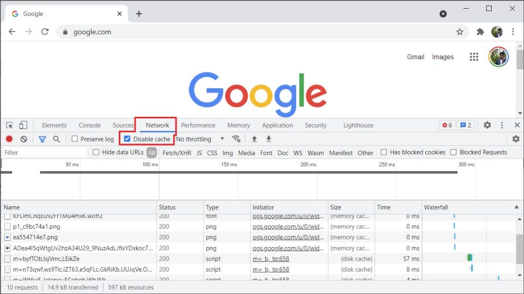 Disable Cache in Network Tab of Inspect Element in Google Chrome